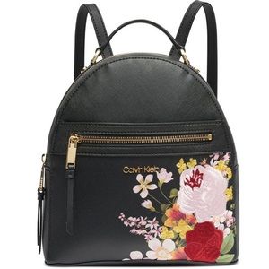 Calvin Klein Women's Black Mercy Floral Leather
Backpack